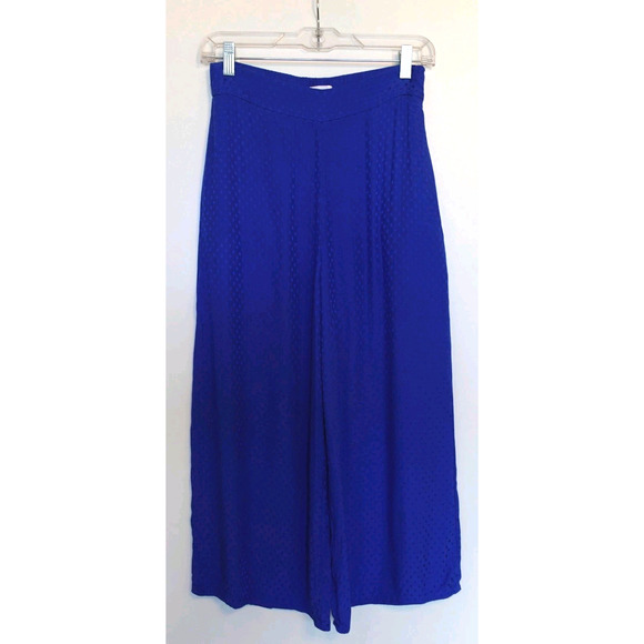 Leith Pants Womens Small Royal Blue Wide Leg Cropped Culottes Clip Dot Side Zip - Picture 1 of 11